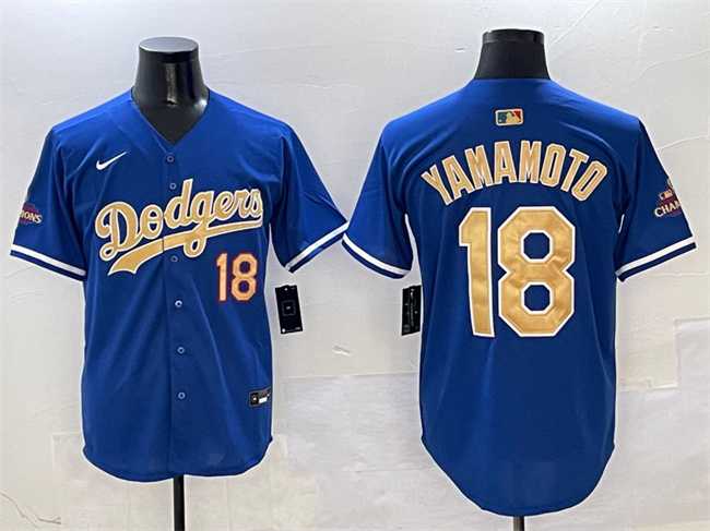 Men%27s Los Angeles Dodgers #18 Yoshinobu Yamamoto Royal 2025 Gold Collection Limited Stitched Jersey